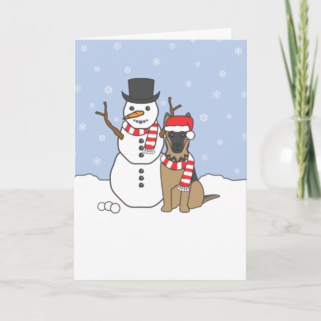 German Shepherd and Snowman Holiday Card (Front)