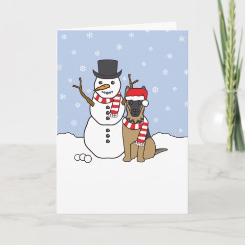 German Shepherd and Snowman Holiday Card