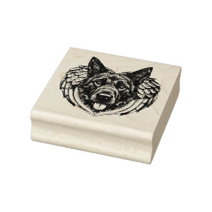 German shepherd Angel dog head art illustration Rubber Stamp