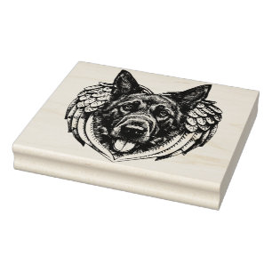 German shepherd Angel dog head art illustration Rubber Stamp