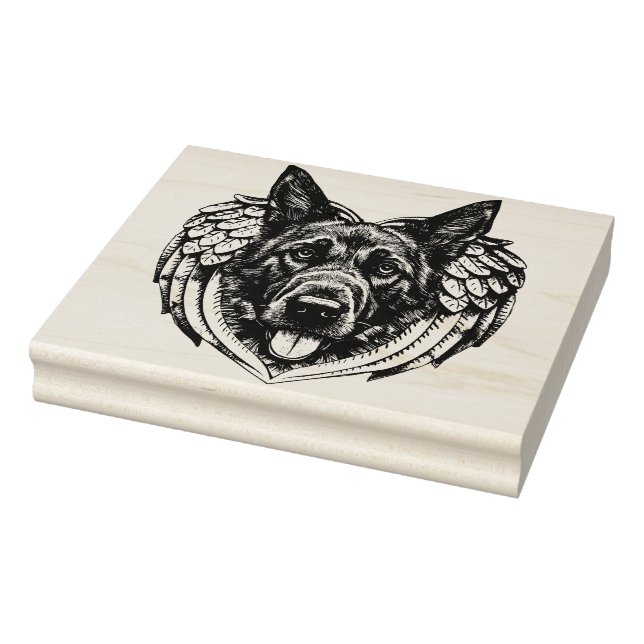 German shepherd Angel dog head art illustration  Rubber Stamp (Stamp)