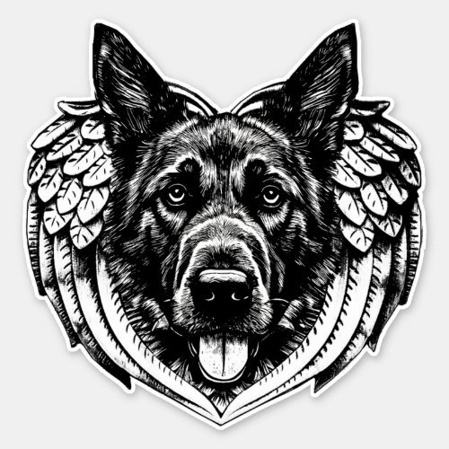 German shepherd Angel dog head art illustration   Sticker