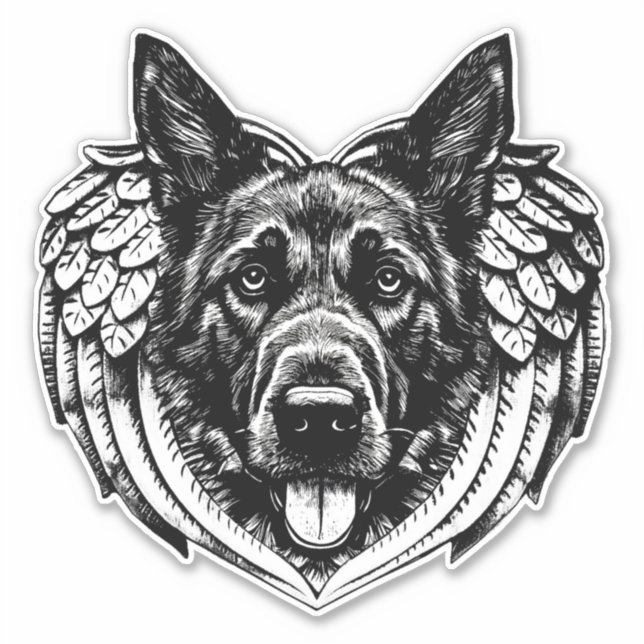 German shepherd Angel dog head art illustration   Sticker (Front)