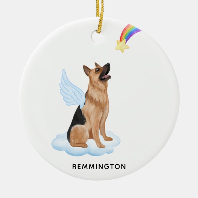 German Shepherd Angel Personalize Pet Dog Memorial Ceramic Ornament (Front)