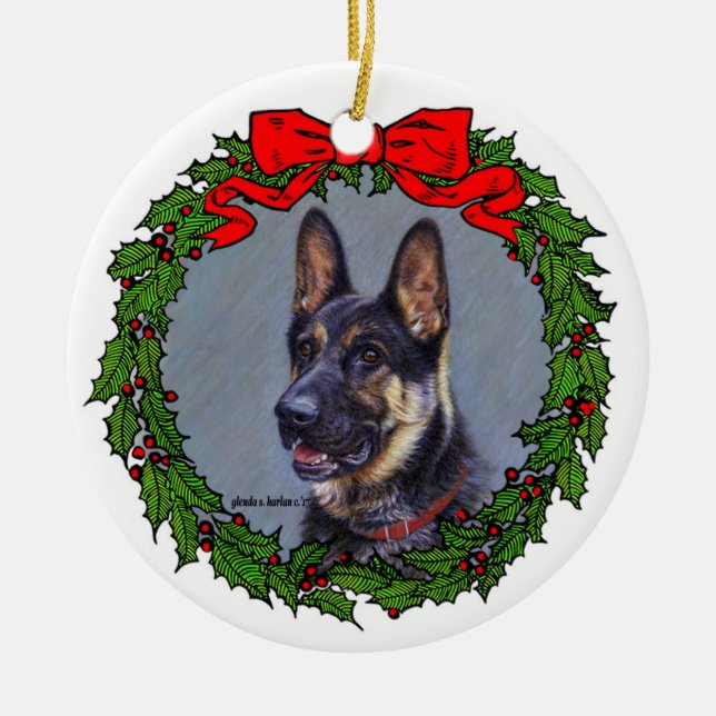 German Shepherd Art by Glenda S. Harlan Ceramic Ornament (Front)