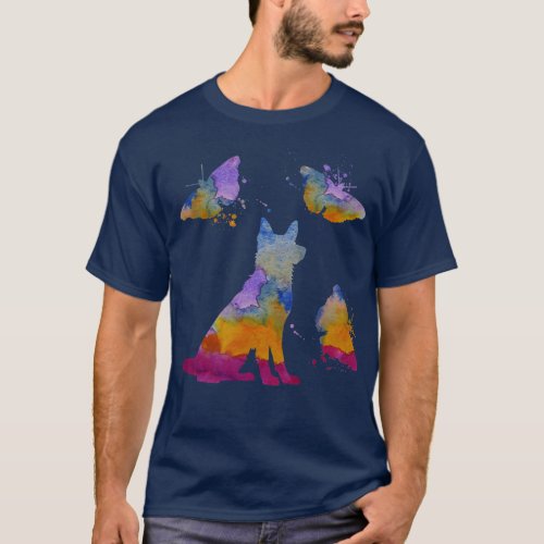 German Shepherd Art Colorful Dog And Butterflies T_Shirt