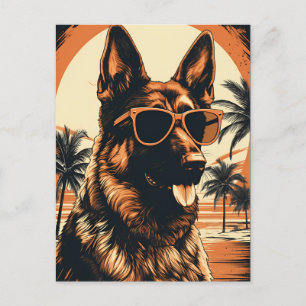 German Shepherd at a tropical beach during sunset Postcard
