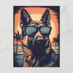 German Shepherd at a tropical beach during sunset Postcard