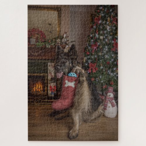 German shepherd at christmas jigsaw puzzle