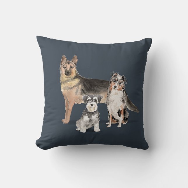 German Shepherd Australian Shepherd Mini Schnauzer Throw Pillow (Front)