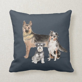 German Shepherd Australian Shepherd Mini Schnauzer Throw Pillow