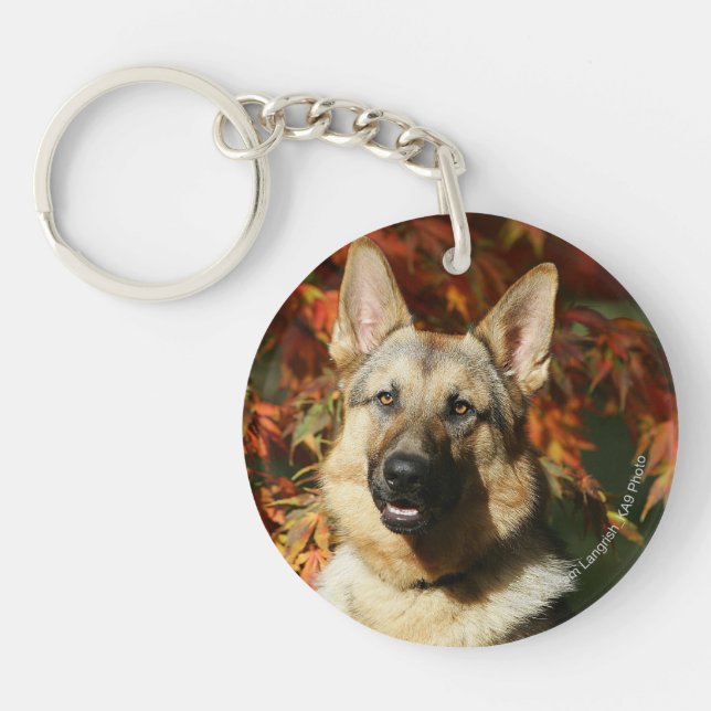 German Shepherd Autumn Leaves Keychain (Front)