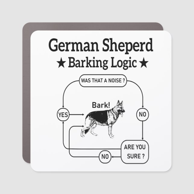 German Shepherd Barking Logic Funny Dog Sarcastic Car Magnet (Front)