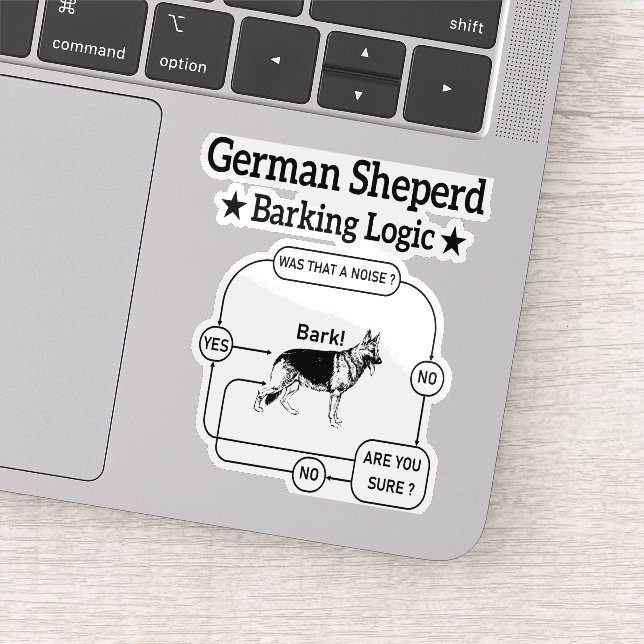 German Shepherd Barking Logic Funny Dog Sarcastic Sticker (Detail)