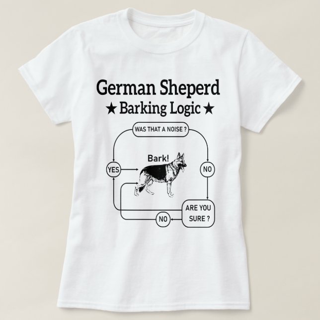 German Shepherd Barking Logic Funny Dog Sarcastic T-Shirt (Design Front)