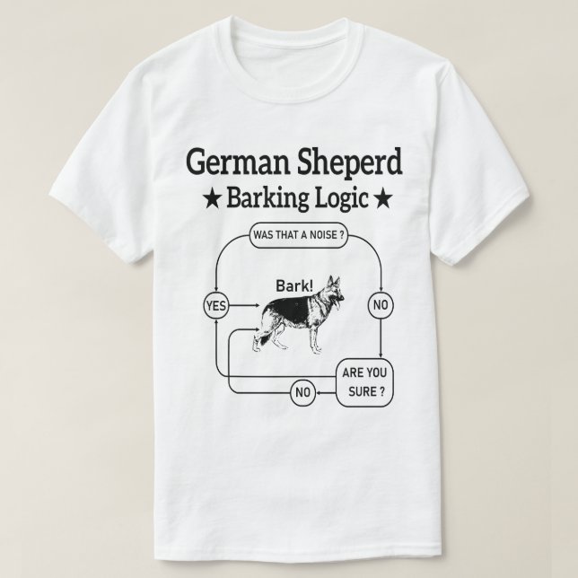 German Shepherd Barking Logic Funny Dog Sarcastic T-Shirt (Design Front)