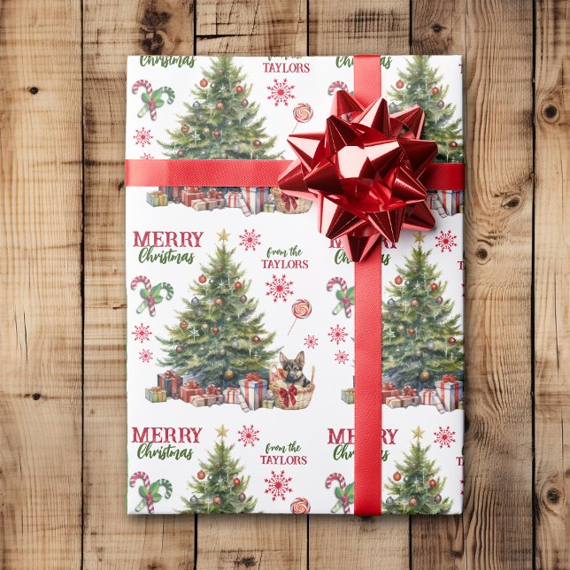 German Shepherd Basket Under the Christmas Tree Wrapping Paper (Creator Uploaded)