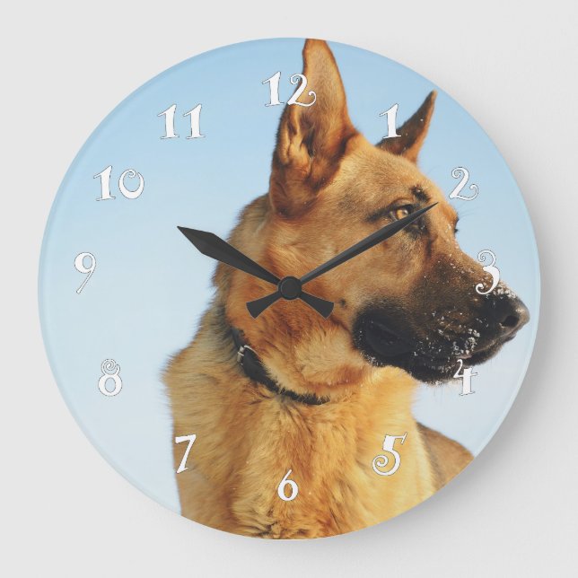 German shepherd, beautiful wall clock& your photo large clock (Front)