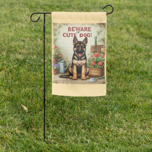 German Shepherd Beware Of Cute Dog Garden Flag
