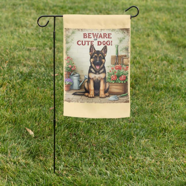 German Shepherd Beware Of Cute Dog Garden Flag (In SItu)