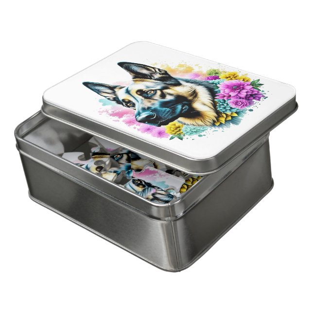 German Shepherd Beware of Dog Jigsaw Puzzle (Lid Open)