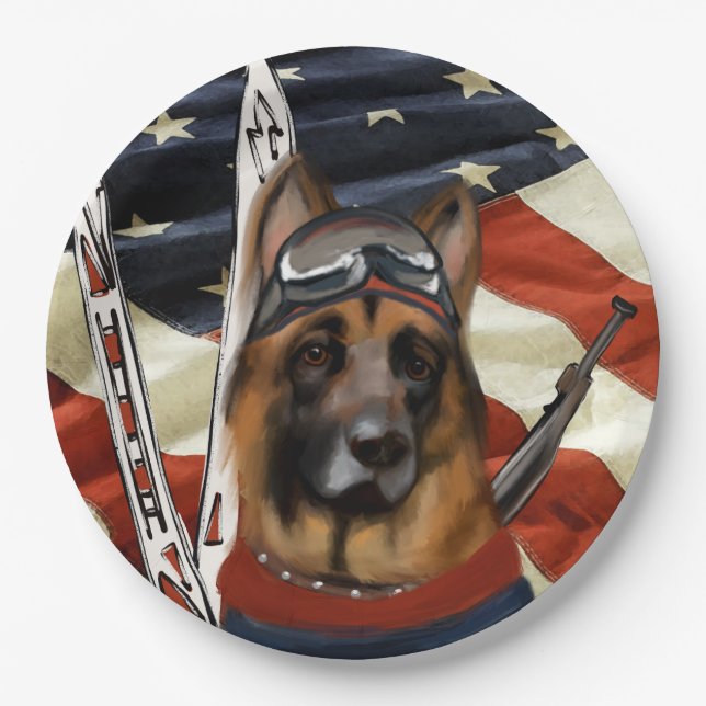 GERMAN SHEPHERD BIATHLON  PAPER PLATES (Front)