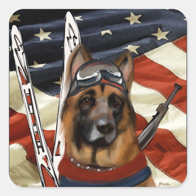 GERMAN SHEPHERD BIATHLON  SQUARE STICKER (Front)