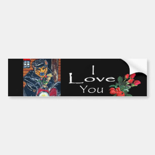 German Shepherd Biker Valentine Bumper Sticker
