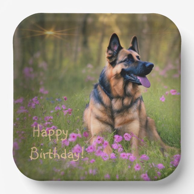 German Shepherd Birthday Paper Plates (Front)