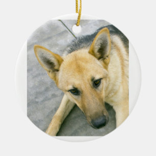german-shepherd-black and cream ceramic ornament