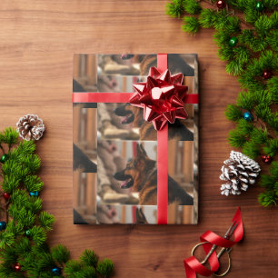 german shepherd black and red wrapping paper