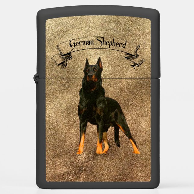 German Shepherd, black  Bandana Luggage Handle Wra Zippo Lighter (Front)