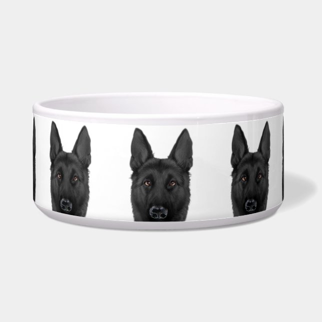 german shepherd Black ceramic dog feeding Bowl (Front)