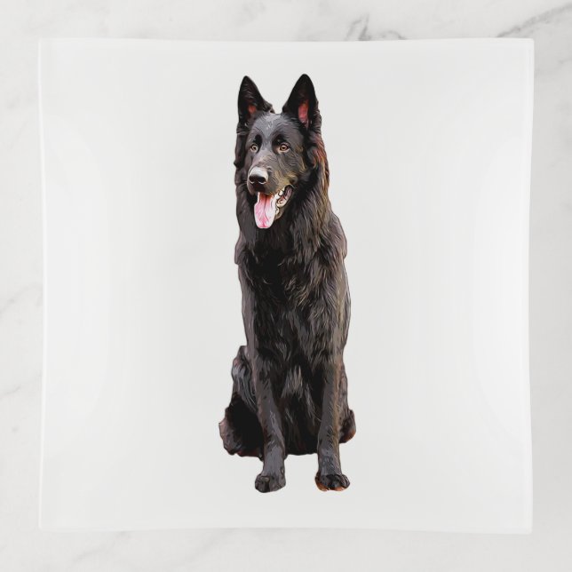 German Shepherd Black Dog  Trinket Tray (Front)