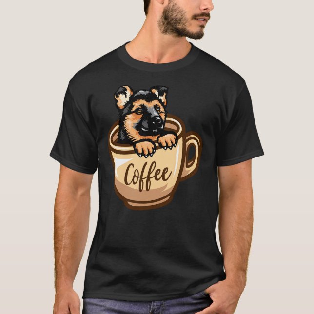 German Shepherd Black Portrait Head Vector T-Shirt (Front)