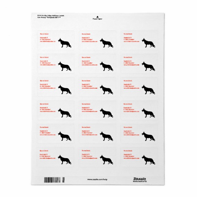 German Shepherd Black Silhouette Label (Full Sheet)
