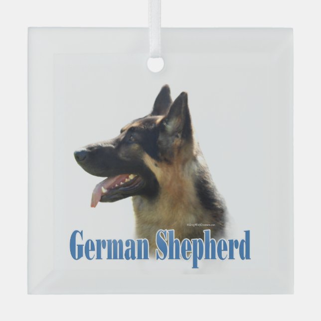 German Shepherd (black/tan) Name Glass Ornament (Front)