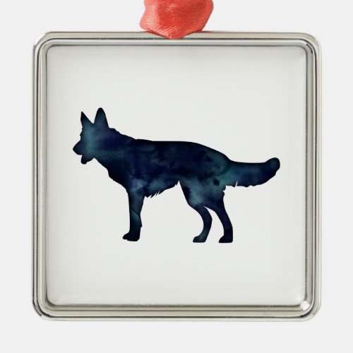 German Shepherd Black Watercolor Silhouette Metal Ornament