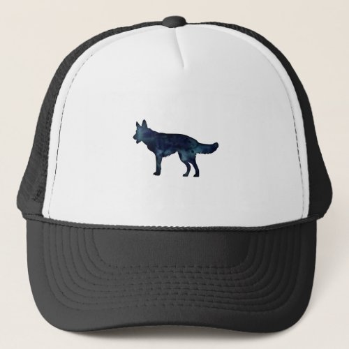 German Shepherd Black Watercolor Silhouette Trucker Hat