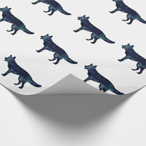 German Shepherd Black Watercolor Silhouette Wrapping Paper