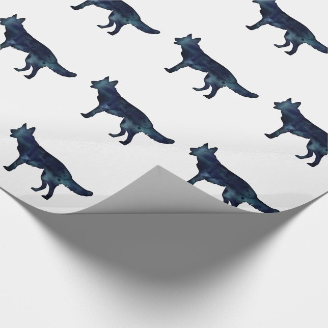 German Shepherd Black Watercolor Silhouette Wrapping Paper (Corner)
