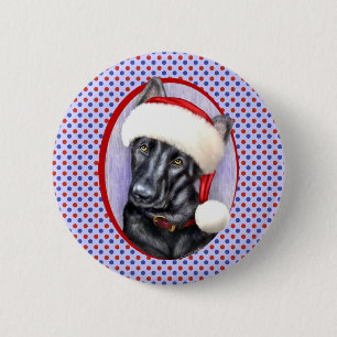 German Shepherd BLK Christmas Santa Pup Pinback Button