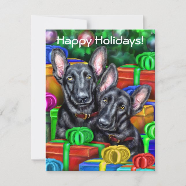 German Shepherd BLK Open Gifts Christmas Invitation (Front)