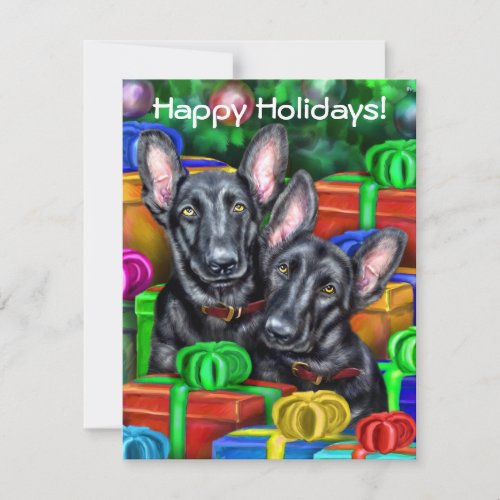 German Shepherd BLK Open Gifts Christmas Invitation