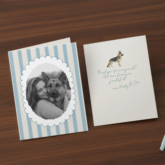 German Shepherd Blue Striped Photo  Thank You Card (Send many thanks with a personalized touch! )