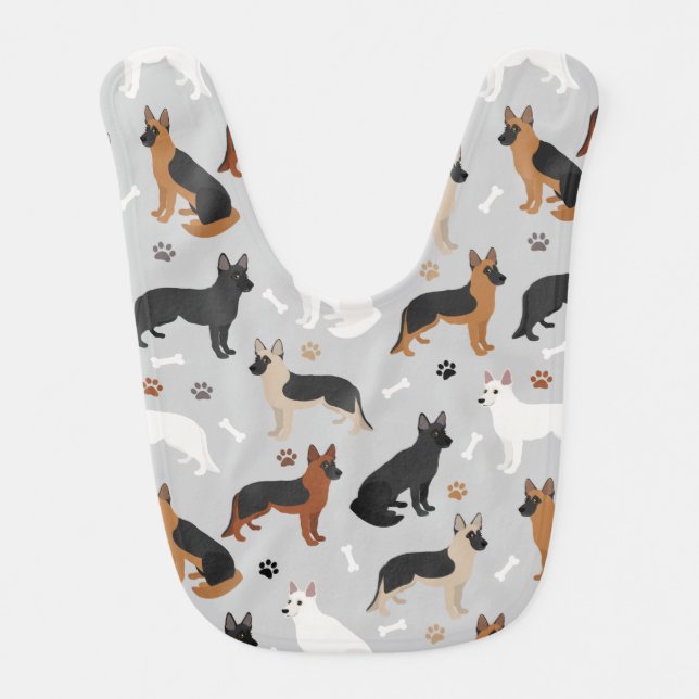 German Shepherd Bones and Paws Baby Bib (Front)