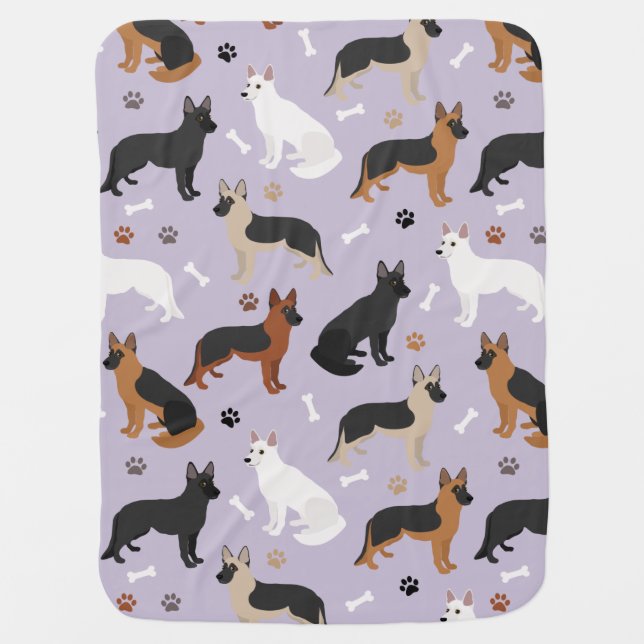 German Shepherd Bones and Paws Baby Blanket (Front)
