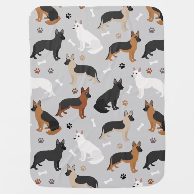 German Shepherd Bones and Paws Baby Blanket (Front)