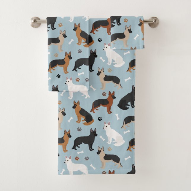 German Shepherd Bones and Paws Bath Towel Set (Insitu)