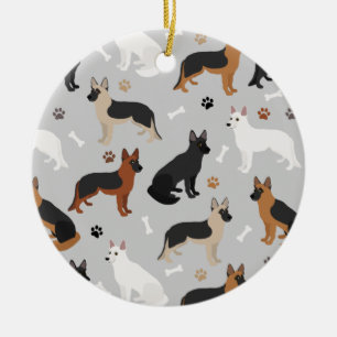 German Shepherd Bones and Paws Ceramic Ornament